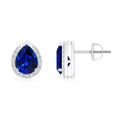 Angara Lab-grown Pear-shaped Blue Sapphire Stud Earrings With Diamond Halo