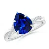Angara Lab-grown Pear-shaped Blue Sapphire Twisted Shank Engagement Ring In White Gold/deep Rich Blue