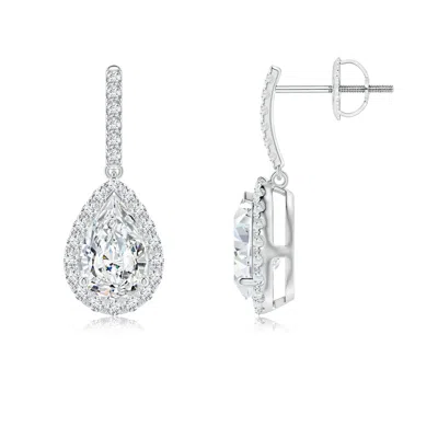 Angara Lab-grown Pear-shaped Diamond Halo Dangle Earrings In Metallic