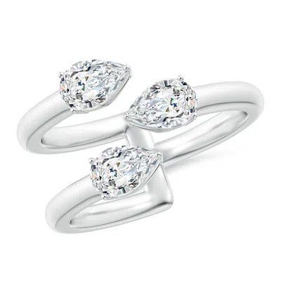 Angara Lab-grown Pear-shaped Diamond Three Stone Open Ring In Metallic