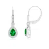 Angara Lab-grown Pear-shaped Emerald And Diamond Halo Drop Earrings In White Gold/rich Green