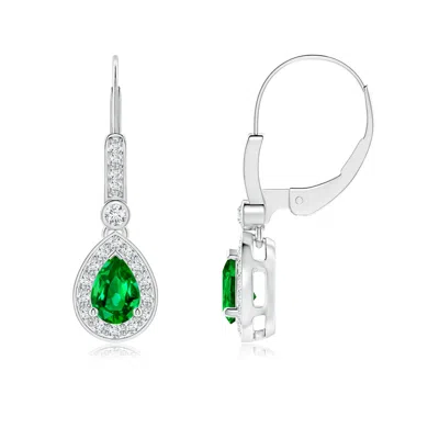 Angara Lab-grown Pear-shaped Emerald And Diamond Halo Drop Earrings In Green