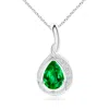 Angara Lab-grown Pear-shaped Emerald And Diamond Loop Pendant In White Gold/rich Green