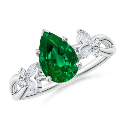 Angara Lab-grown Pear-shaped Emerald Butterfly Engagement Ring In Green