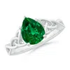 Angara Lab-grown Pear-shaped Emerald Celtic Knot Engagement Ring In White Gold/rich Green