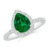 Angara Lab-grown Pear-shaped Emerald Classic Halo Engagement Ring In White Gold/rich Green