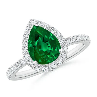 Angara Lab-grown Pear-shaped Emerald Classic Halo Engagement Ring In Green