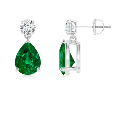 Angara Lab-grown Pear-shaped Emerald Drop Earrings With Lab Diamond In Green