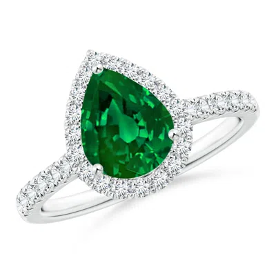 Angara Lab-grown Pear-shaped Emerald Halo Engagement Ring In Metallic