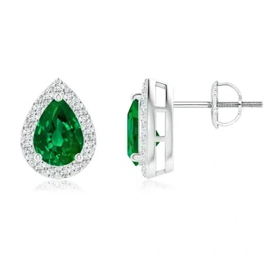 Angara Lab-grown Pear-shaped Emerald Halo Stud Earrings In Green
