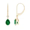 Angara Lab-grown Pear-shaped Emerald Leverback Drop Earrings With Lab Diamond In Yellow Gold/rich Green
