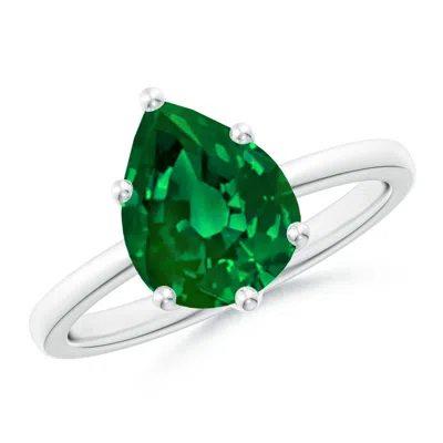 Angara Lab-grown Pear-shaped Emerald Solitaire Classic Engagement Ring In Green