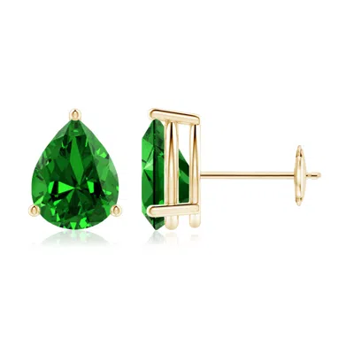 Angara Lab-grown Pear-shaped Emerald Stud Earrings In Green