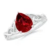 Angara Lab-grown Pear-shaped Ruby Celtic Knot Engagement Ring In White Gold/deep Rich Red