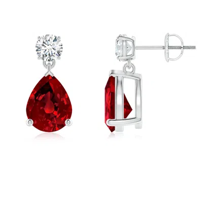 Angara Lab-grown Pear-shaped Ruby Drop Earrings With Lab Diamond In Red