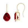 Angara Lab-grown Pear-shaped Ruby Solitaire Drop Earrings In Yellow Gold/deep Rich Red
