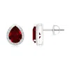 Angara Lab-grown Pear-shaped Ruby Stud Earrings With Diamond Halo In White Gold/deep Rich Red