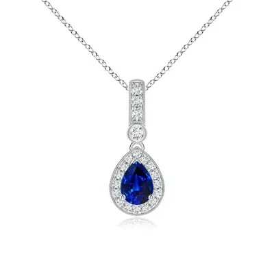 Angara Lab-grown Pear-shaped Sapphire And Pave Diamond Halo Pendant In Metallic