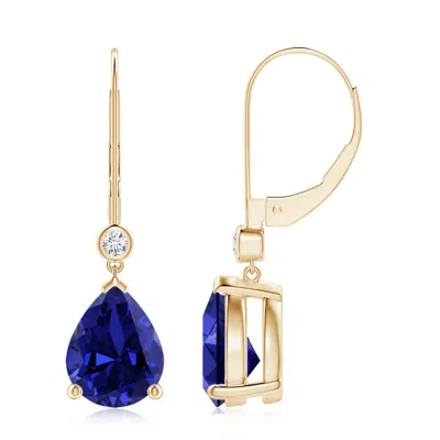 Angara Lab-grown Pear-shaped Sapphire Leverback Drop Earrings With Lab Diamond In Gold