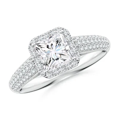 Angara Lab-grown Princess-cut Diamond Halo Engagement Ring With Pave-set Accents In Metallic