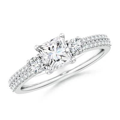 Angara Lab-grown Princess-cut Diamond Side Stone Knife-edge Shank Engagement Ring In Metallic