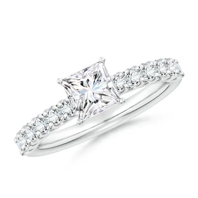 Angara Lab-grown Princess-cut Diamond Solitaire Engagement Ring With Diamond Accents In Metallic