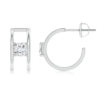 Angara Lab-grown Princess Diamond Solitaire Parallel Huggie Hoop Earrings In Metallic