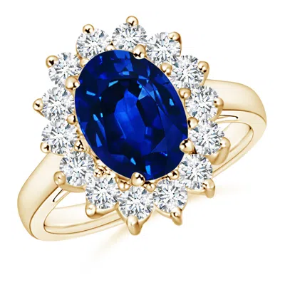 Angara Lab-grown Princess Diana Inspired Blue Sapphire Ring With Lab Diamond Halo In Gold