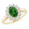 Angara Lab-grown Princess Diana Inspired Emerald Ring With Lab Diamond Halo In Yellow Gold/rich Green