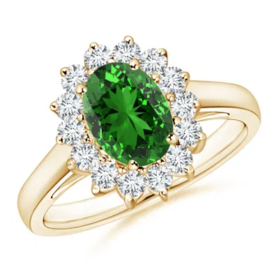 Angara Lab-grown Princess Diana Inspired Emerald Ring With Lab Diamond Halo In Gold