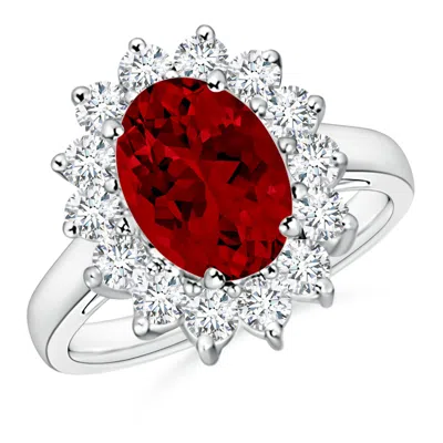 Angara Lab-grown Princess Diana Inspired Ruby Ring With Lab Diamond Halo In Metallic