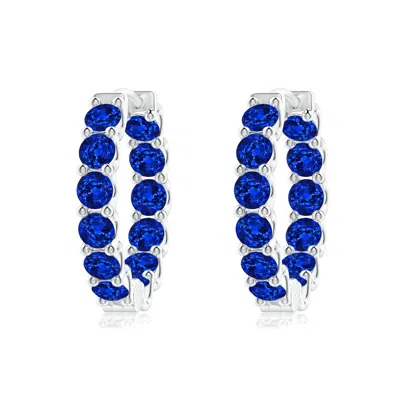 Angara Lab-grown Prong-set Blue Sapphire Inside Out Hoop Earrings