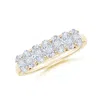 Angara Lab-grown Prong-set Cushion Rectangular Diamond Seven Stone Wedding Ring In Yellow Gold/f-g
