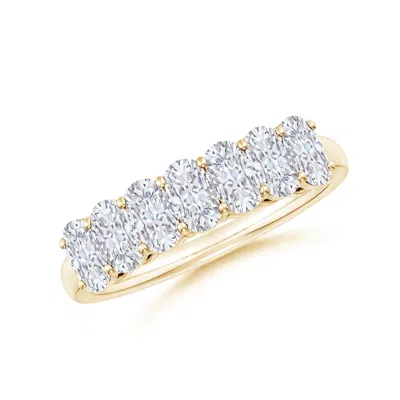 Angara Lab-grown Prong-set Cushion Rectangular Diamond Seven Stone Wedding Ring In Gold