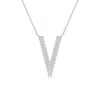 Angara Lab-grown Prong-set Diamond Capital "v" Knife-edge Initial Pendant In Platinum/f-g