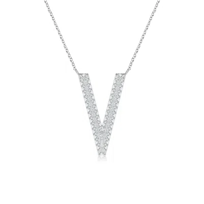 Angara Lab-grown Prong-set Diamond Capital "v" Knife-edge Initial Pendant In Metallic