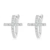 Angara Lab-grown Prong-set Diamond Cross Hoop Earrings In White Gold/f-g