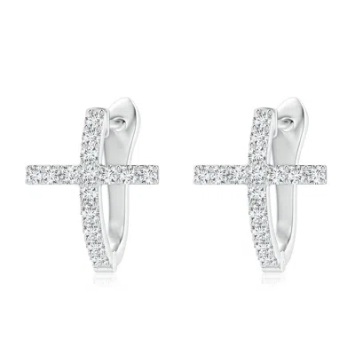 Angara Lab-grown Prong-set Diamond Cross Hoop Earrings In Metallic