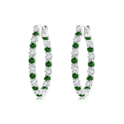 Angara Lab-grown Prong-set Emerald And Lab Diamond Inside Out Hoop Earrings In Green