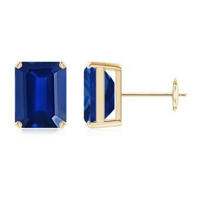 Angara Lab-grown Prong-set Emerald-cut Blue Sapphire Solitaire Stud Earrings