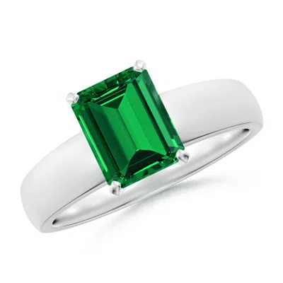 Angara Lab-grown Prong-set Emerald-cut Emerald Solitaire Engagement Ring In Green