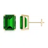 Angara Lab-grown Prong-set Emerald-cut Emerald Solitaire Stud Earrings In Yellow Gold/rich Green