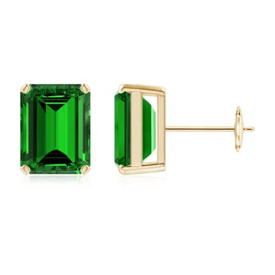 Angara Lab-grown Prong-set Emerald-cut Emerald Solitaire Stud Earrings In Green