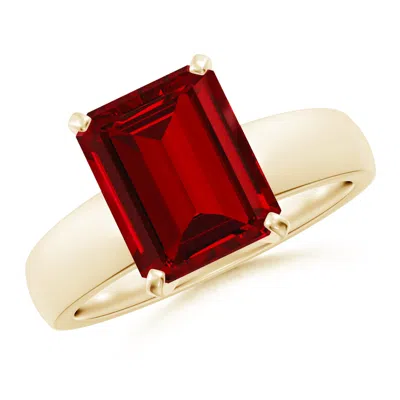 Angara Lab-grown Prong-set Emerald-cut Ruby Solitaire Engagement Ring In Gold