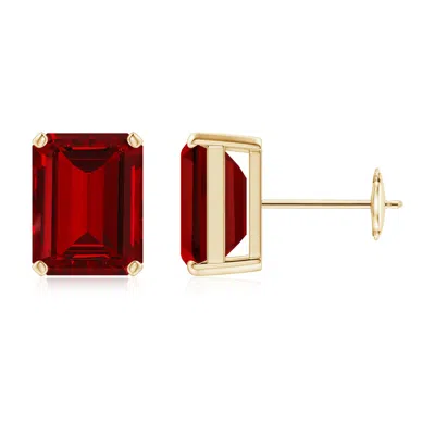 Angara Lab-grown Prong-set Emerald-cut Ruby Solitaire Stud Earrings In Red