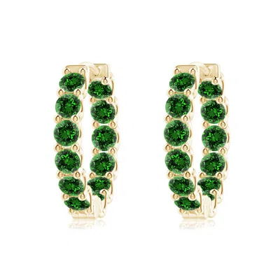 Angara Lab-grown Prong-set Emerald Inside Out Hoop Earrings In Green
