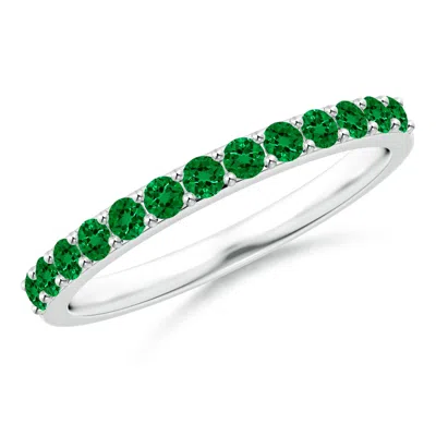 Angara Lab-grown Prong Set Half Eternity Round Emerald Wedding Ring In Green