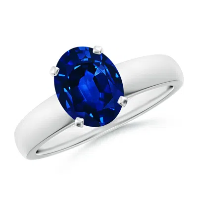 Angara Lab-grown Prong-set Oval Blue Sapphire Solitaire Engagement Ring