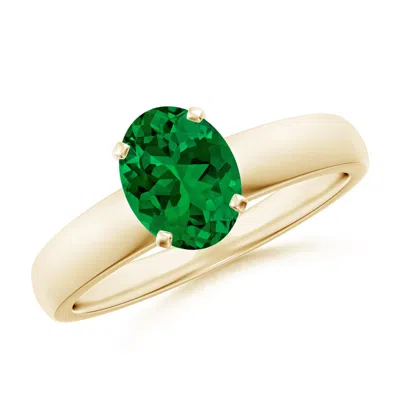 Angara Lab-grown Prong-set Oval Emerald Solitaire Engagement Ring In Green