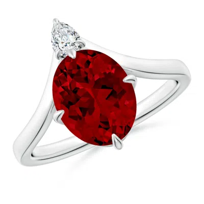 Angara Lab-grown Prong-set Oval Ruby Chevron Engagement Ring In Red